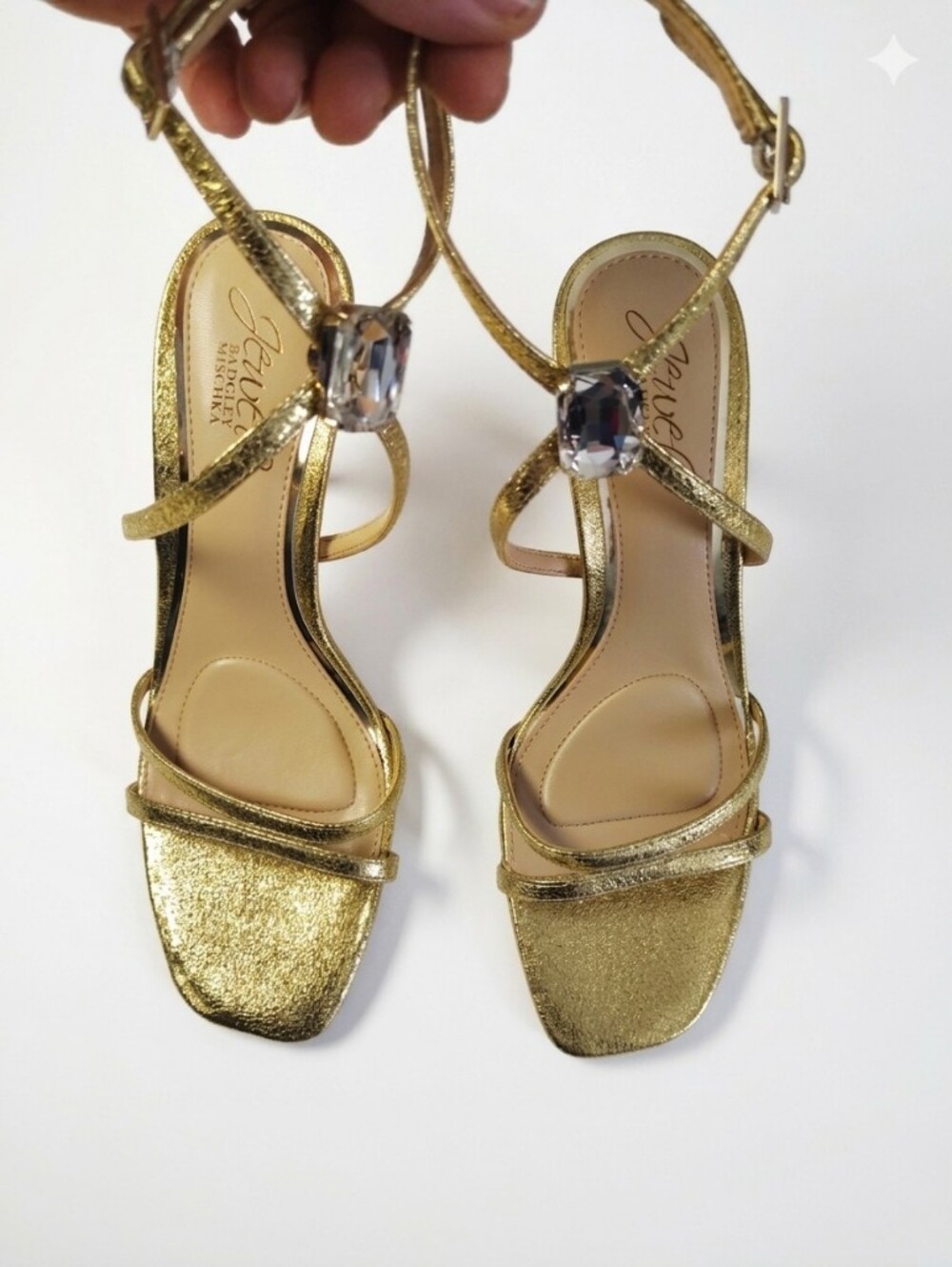 Jewel Badgely Mishka-Strap Gold Evening Sandals by J.Renee Size 6 Wedding Guest